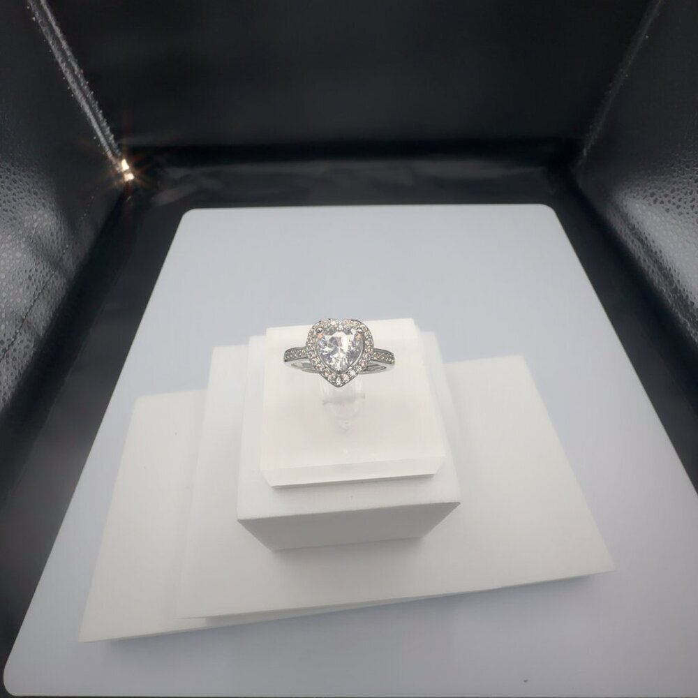 Silver Heart Cut Stone Ring with Pave - Picture 12 of 14